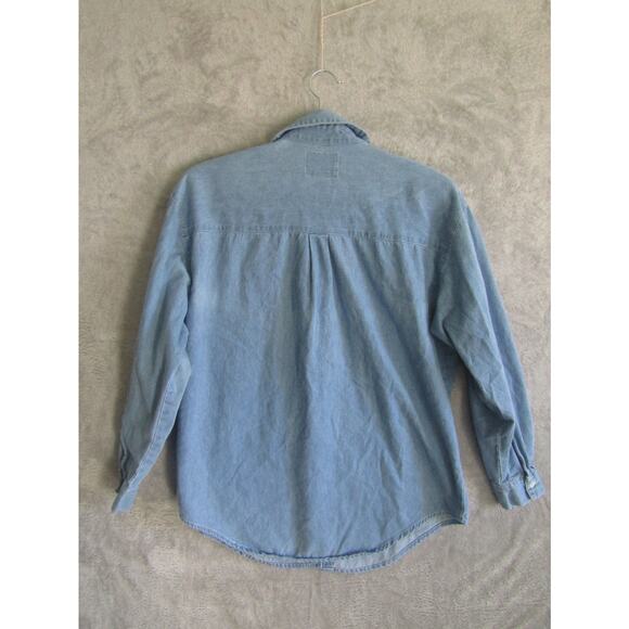 Solutions Denim Shirt Women M Embroidered Floral Western Button Up Chambray - Picture 3 of 7